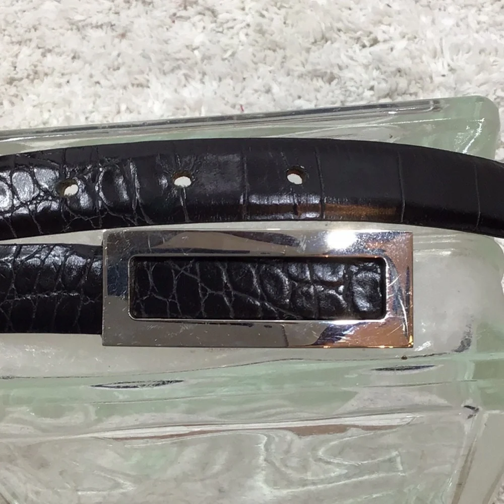 Harold Powell dark brown croc embossed leather belt L